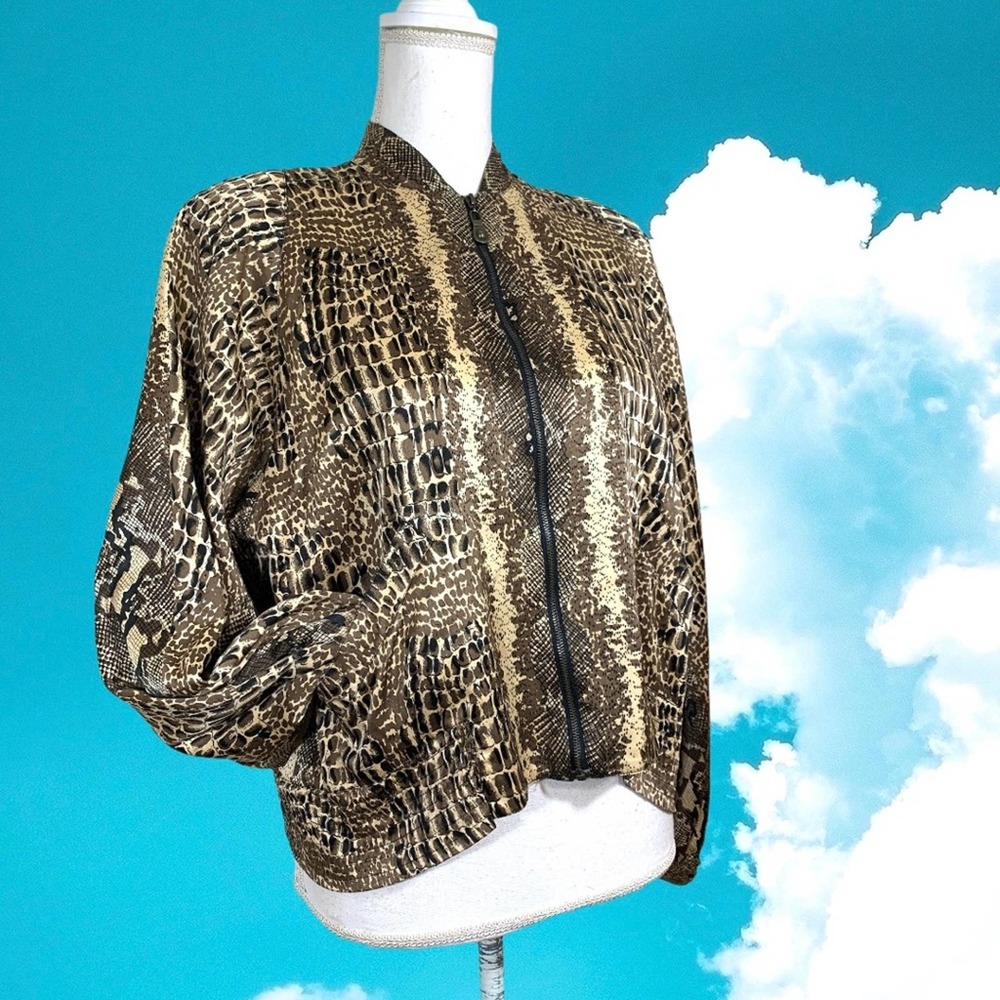 Vtg 80’s Silk Snakeskin Croc Print Bomber Jacket